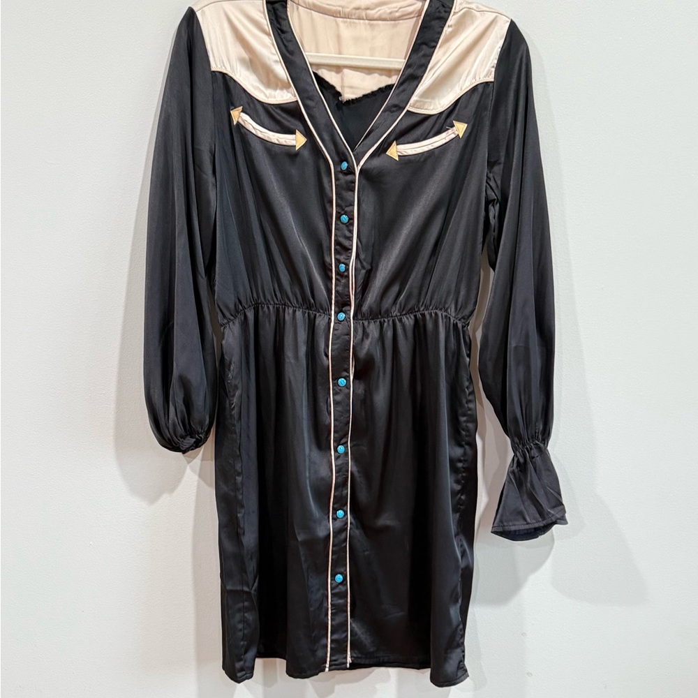 Western-Inspired Satin Button-Down Dress – Size Small/Medium 🤠✨